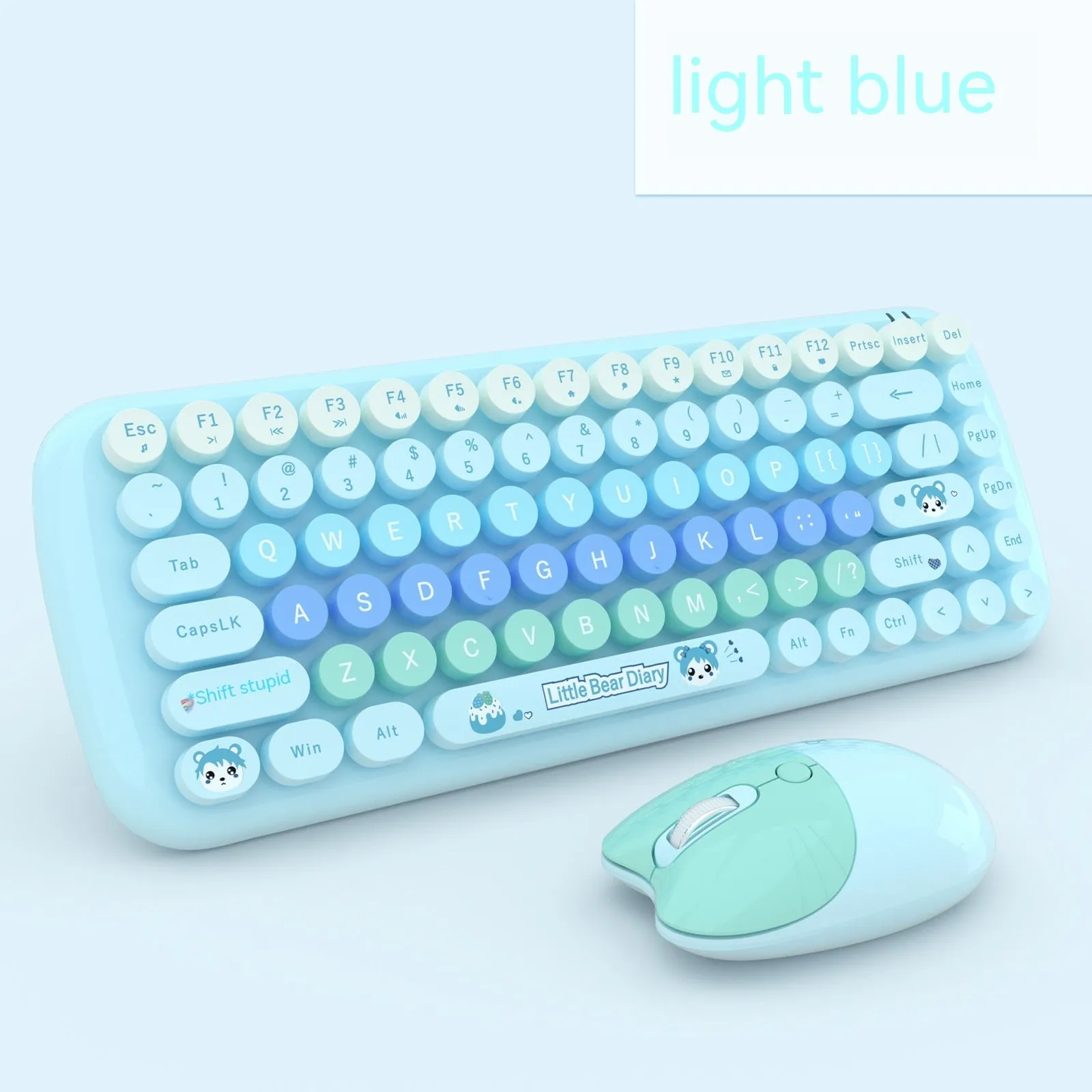 Pink cartoon wireless keyboard and mouse set with compact design for laptop and desktop use