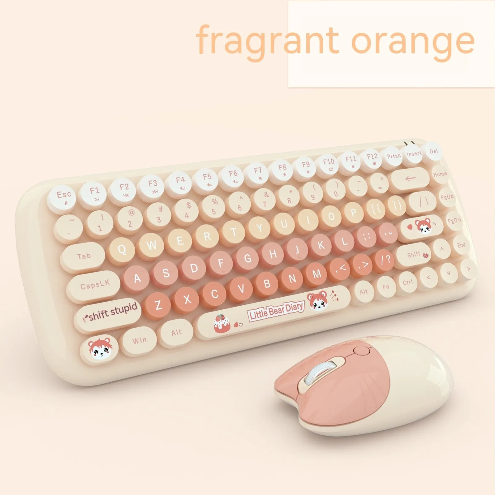 Pink cartoon wireless keyboard and mouse set with compact design for laptop and desktop use