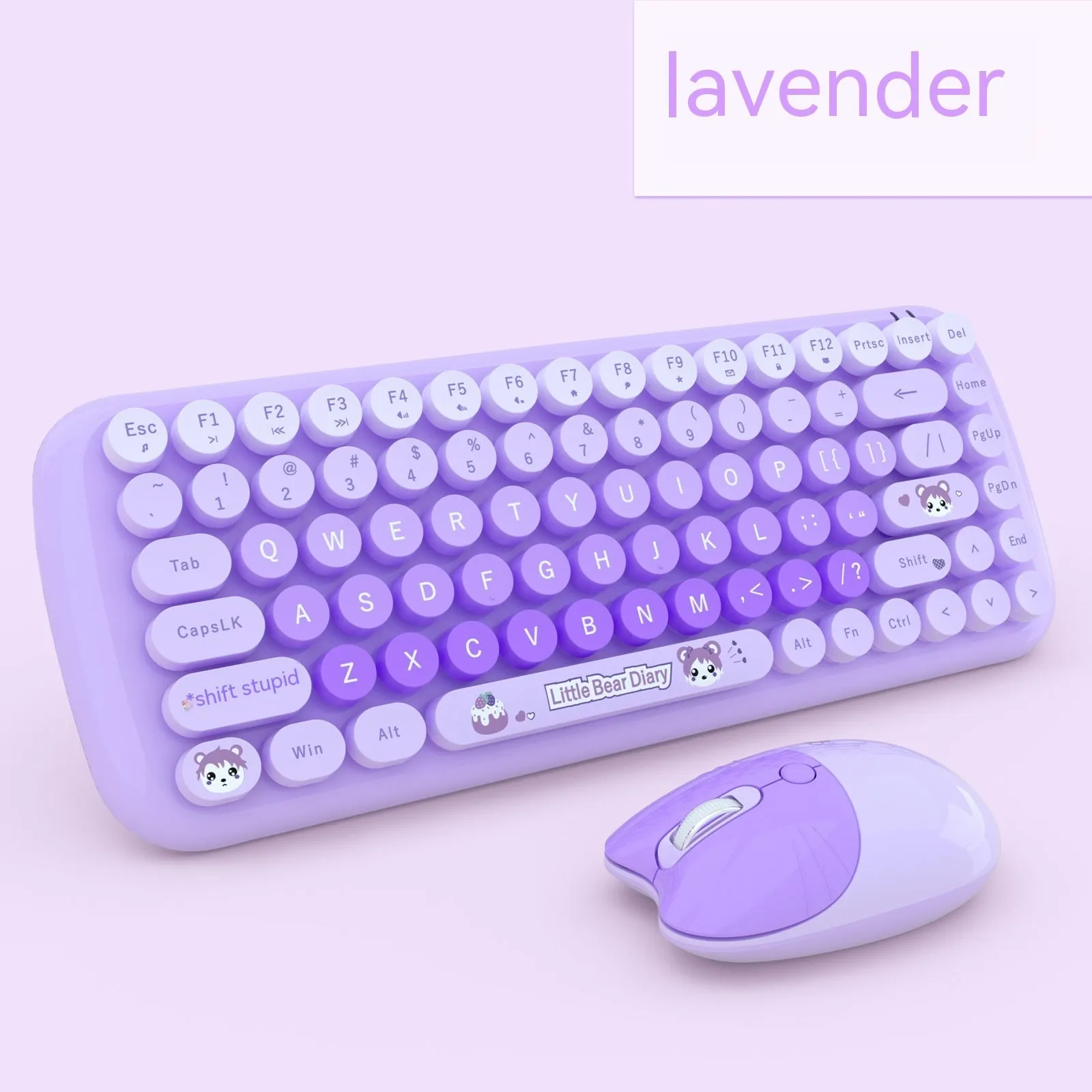 Pink cartoon wireless keyboard and mouse set with compact design for laptop and desktop use