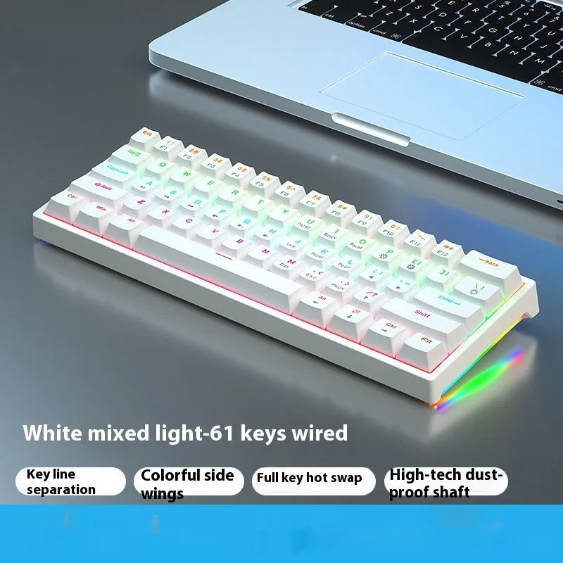 61-key compact mechanical keyboard with hot-swappable switches and bluish-black black tea shaft