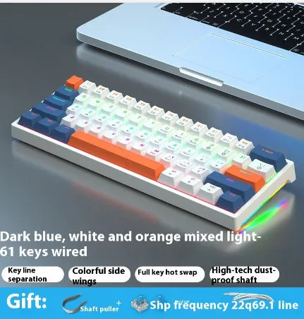 61-key compact mechanical keyboard with hot-swappable switches and bluish-black black tea shaft