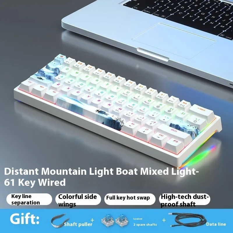 61-key compact mechanical keyboard with hot-swappable switches and bluish-black black tea shaft