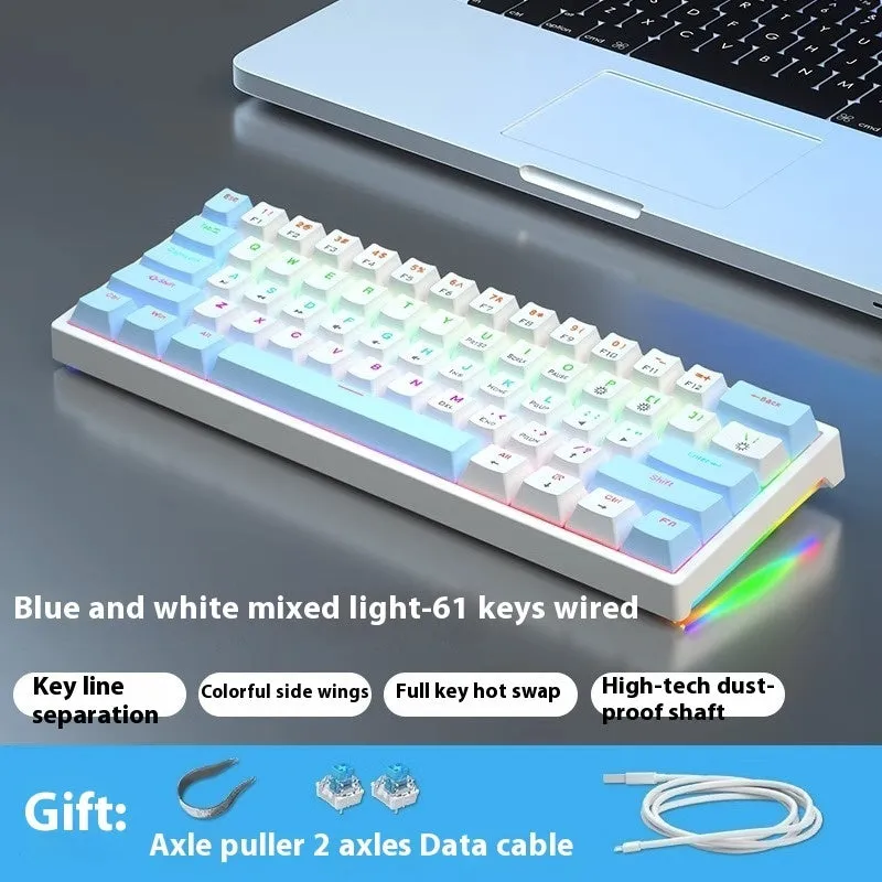 61-key compact mechanical keyboard with hot-swappable switches and bluish-black black tea shaft