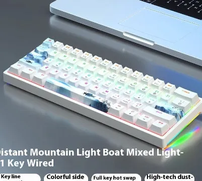 61-key compact mechanical keyboard with hot-swappable switches and bluish-black black tea shaft