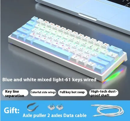 61-key compact mechanical keyboard with hot-swappable switches and bluish-black black tea shaft