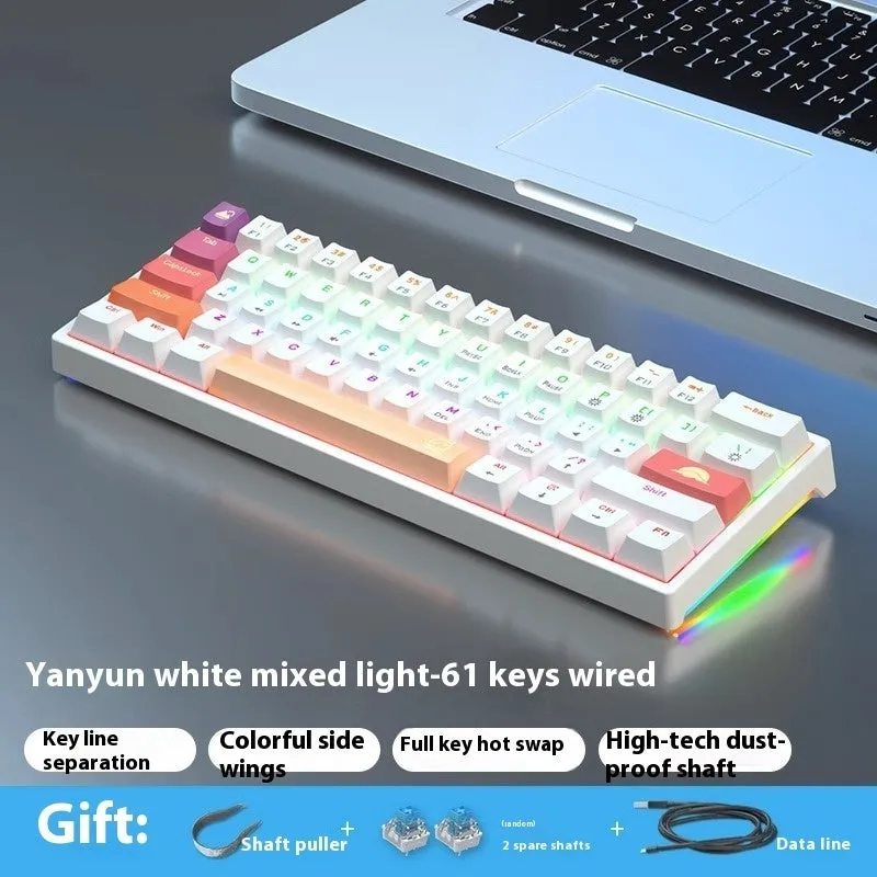 61-key compact mechanical keyboard with hot-swappable switches and bluish-black black tea shaft