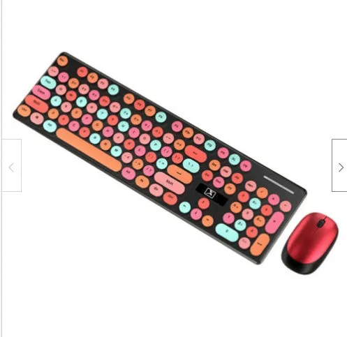 Vibrant yellow wireless keyboard and mouse set on a desk with USB receiver.