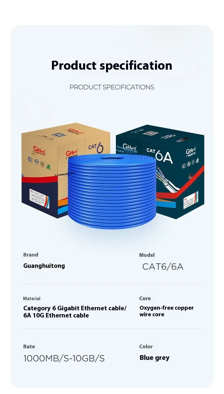 305-metre roll of blue Cat6a network cable with oxygen-free copper conductors for 10-gigabit ethernet