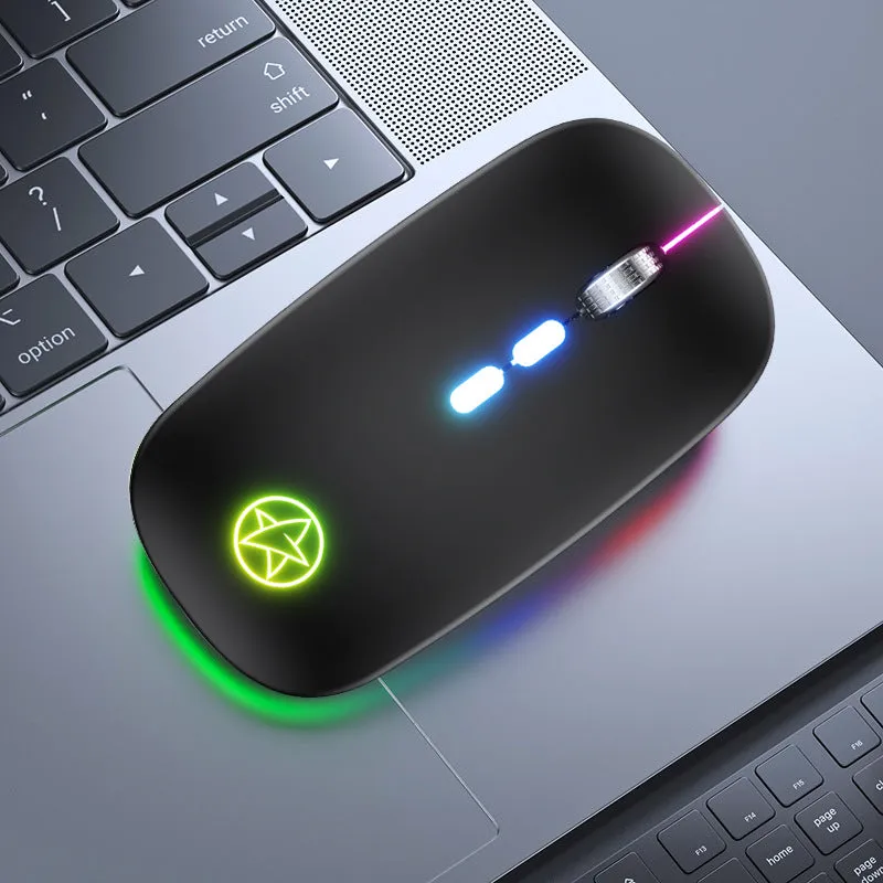 Wireless Bluetooth gaming mouse with luminous charging indicator and metal scroll wheel in black colour