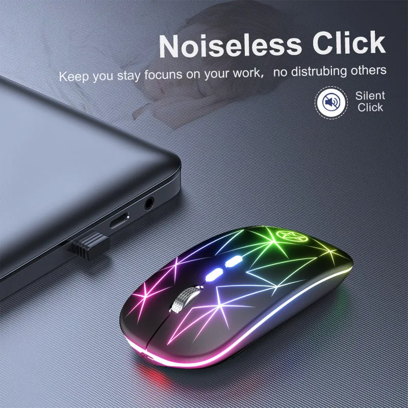 Wireless Bluetooth gaming mouse with luminous charging indicator and metal scroll wheel in black colour