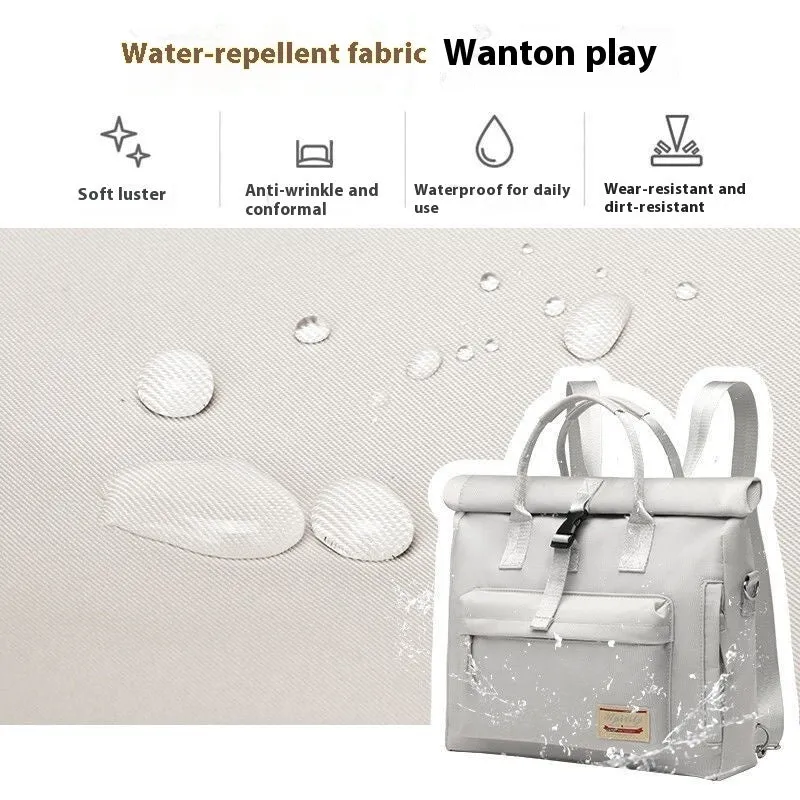 Shockproof anti-drop laptop bag in waterproof nylon showing beige grey, cherry blossom pink, and starry black colour options