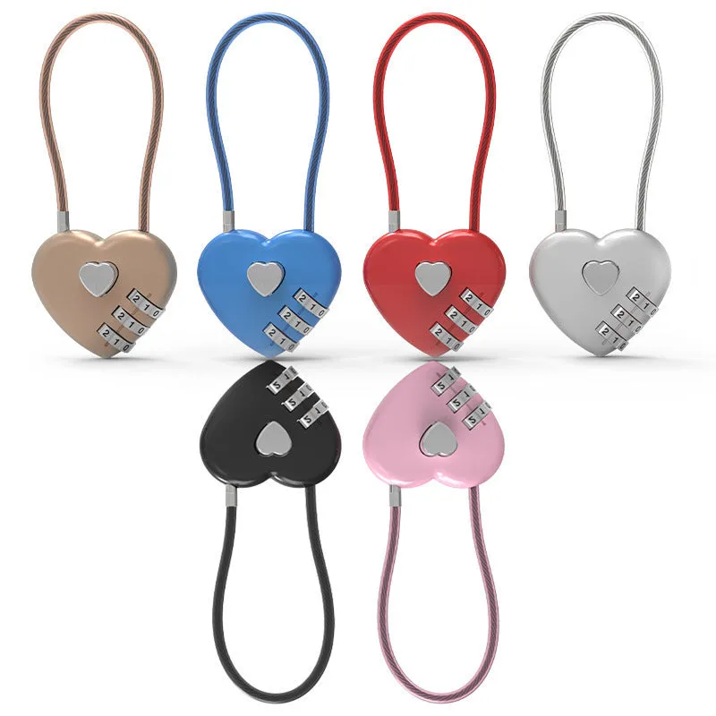 Peach Heart shaped wire rope lock in ABS plastic for securing bicycle helmets.
