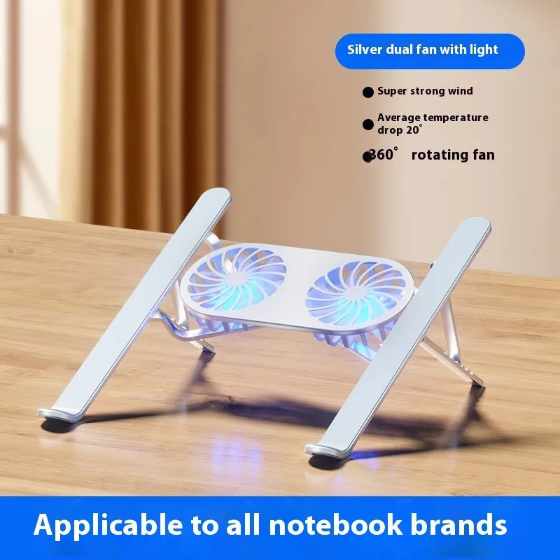 Aluminium alloy laptop cooling stand with twin fans and height adjustment mechanism