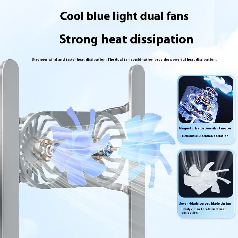 Aluminium alloy laptop cooling stand with twin fans and height adjustment mechanism