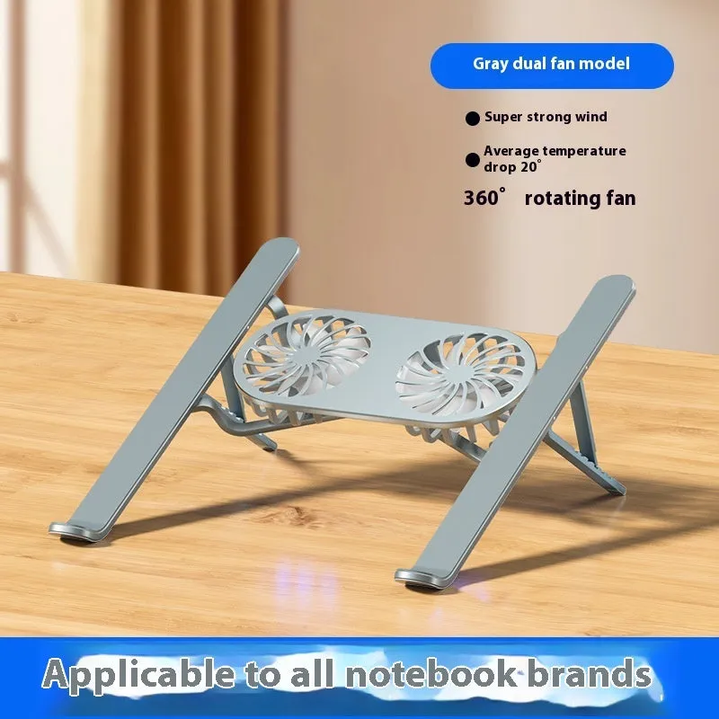 Aluminium alloy laptop cooling stand with twin fans and height adjustment mechanism
