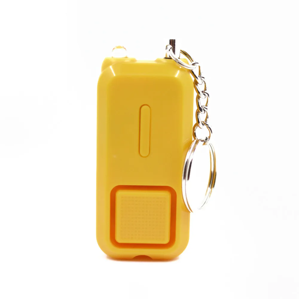 ZQ-202 personal safety alarm in five colour options showing compact 65mm x 30mm x 12mm dimensions