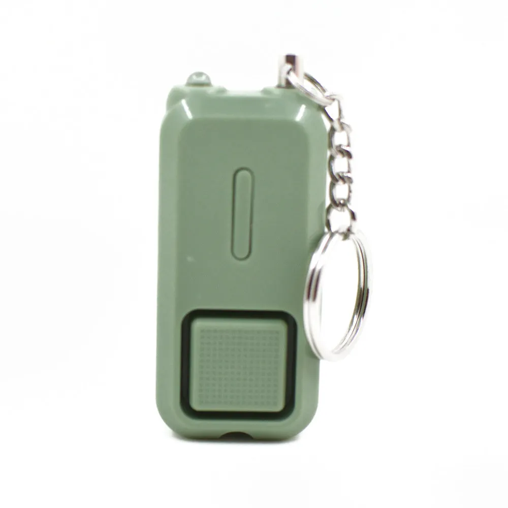 ZQ-202 personal safety alarm in five colour options showing compact 65mm x 30mm x 12mm dimensions