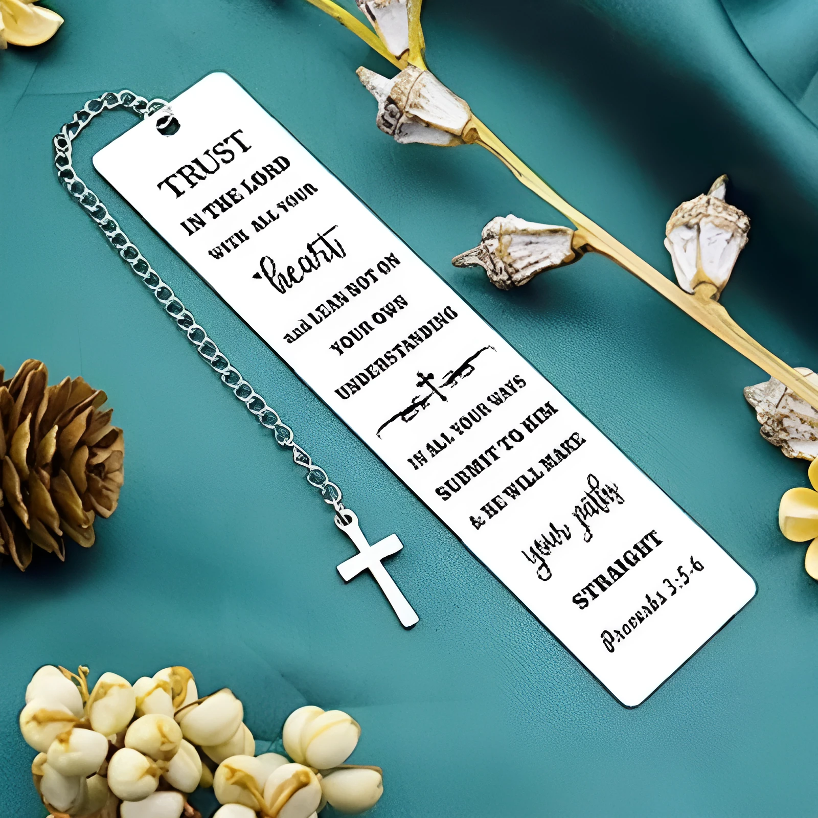 Stainless steel bookmark with engraved Bible verse design in CF-S5170 steel colour