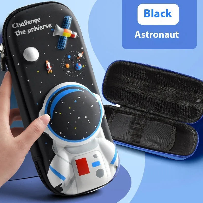 3D leather pencil case with embossed character design showing detailed astronaut or fantasy creature artwork