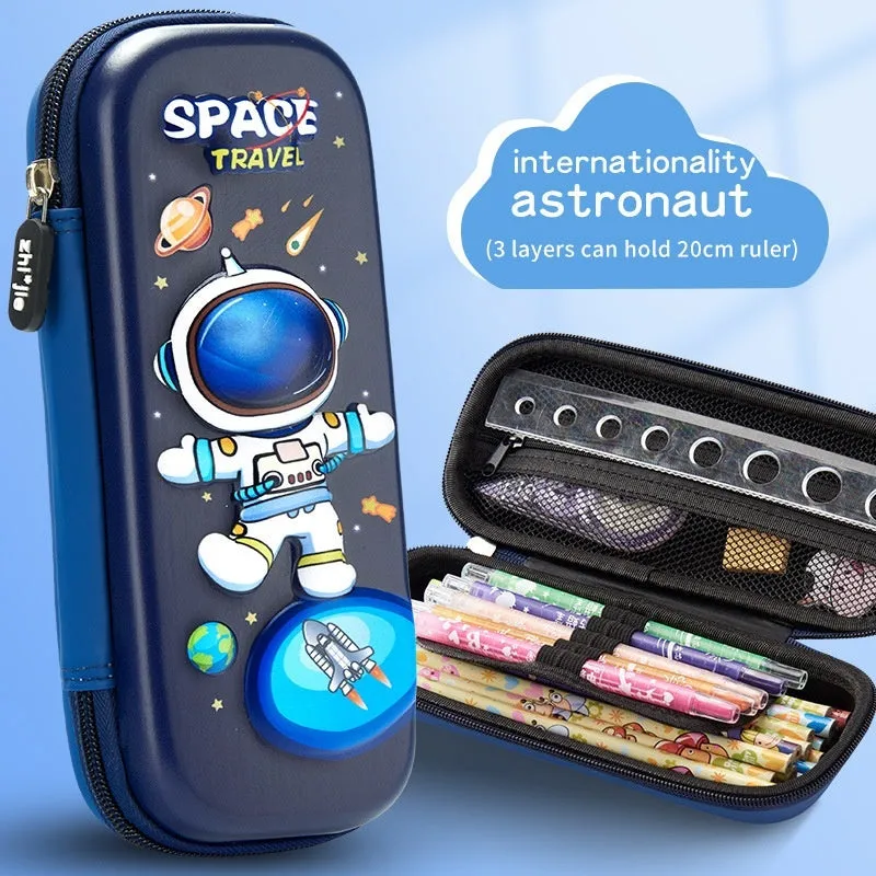 3D leather pencil case with embossed character design showing detailed astronaut or fantasy creature artwork