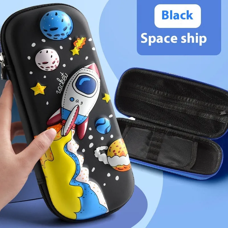 3D leather pencil case with embossed character design showing detailed astronaut or fantasy creature artwork