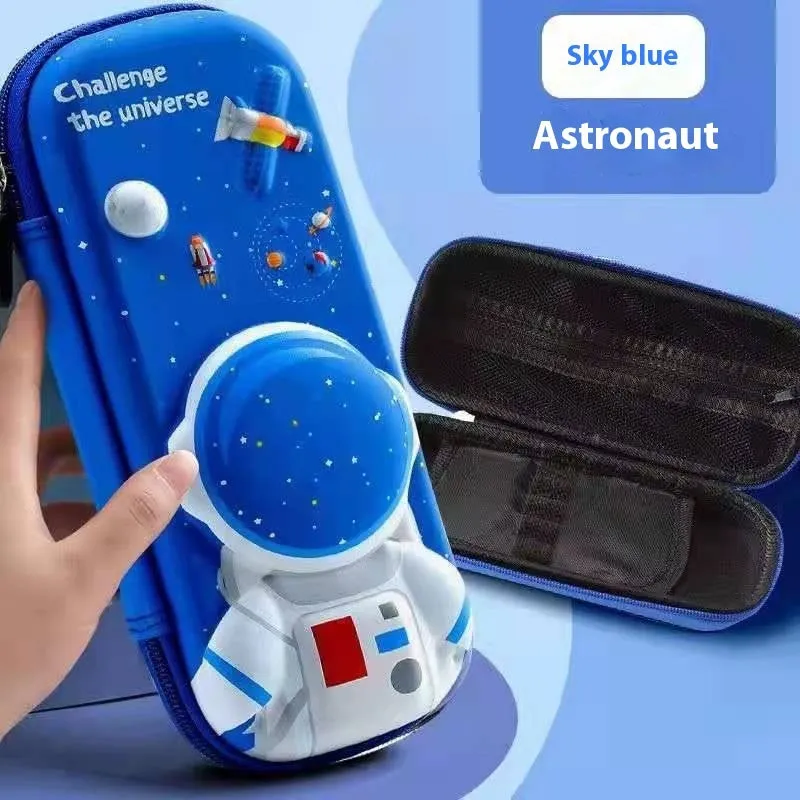 3D leather pencil case with embossed character design showing detailed astronaut or fantasy creature artwork