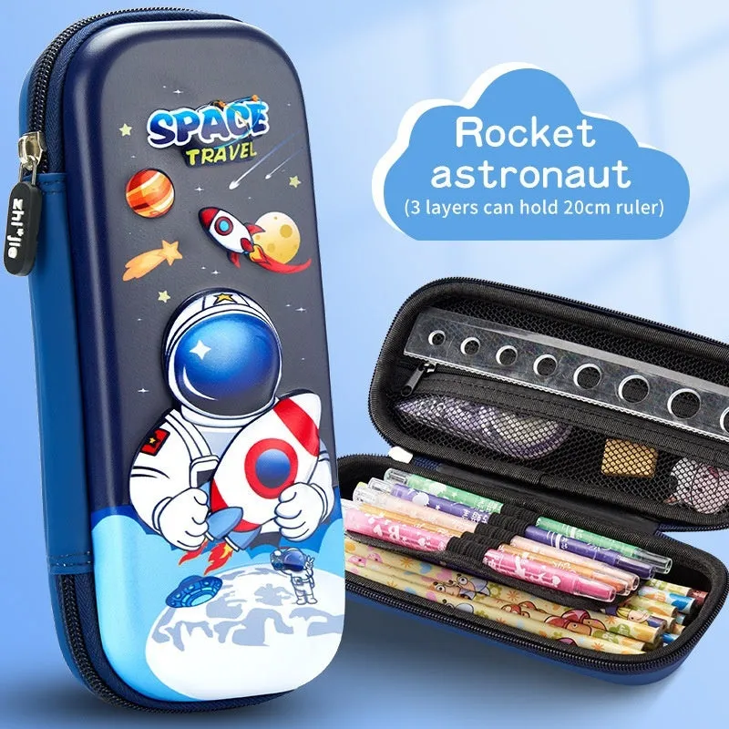 3D leather pencil case with embossed character design showing detailed astronaut or fantasy creature artwork
