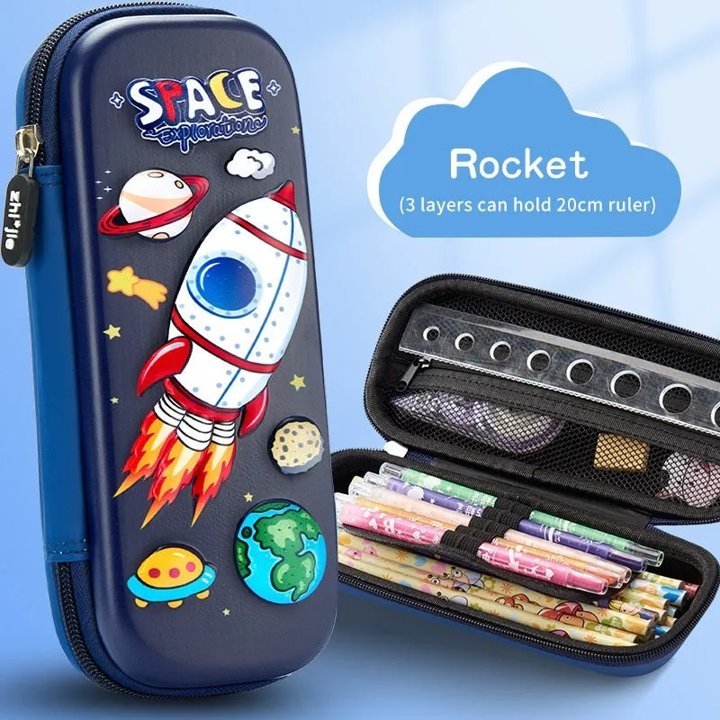 3D leather pencil case with embossed character design showing detailed astronaut or fantasy creature artwork