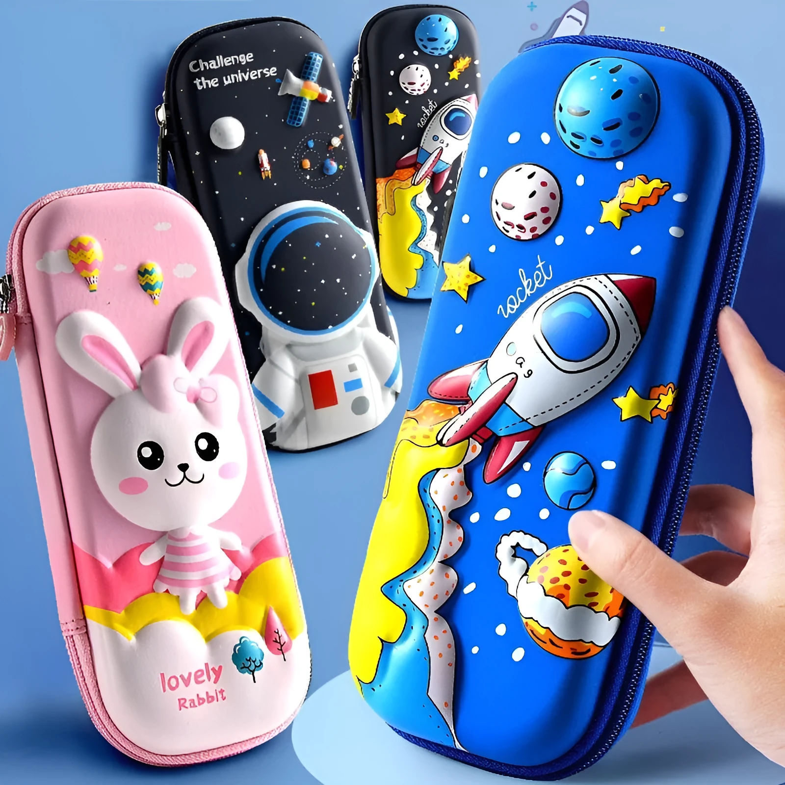 3D leather pencil case with embossed character design showing detailed astronaut or fantasy creature artwork