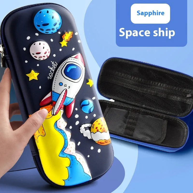 3D leather pencil case with embossed character design showing detailed astronaut or fantasy creature artwork
