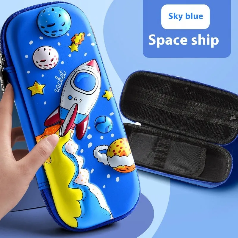 3D leather pencil case with embossed character design showing detailed astronaut or fantasy creature artwork