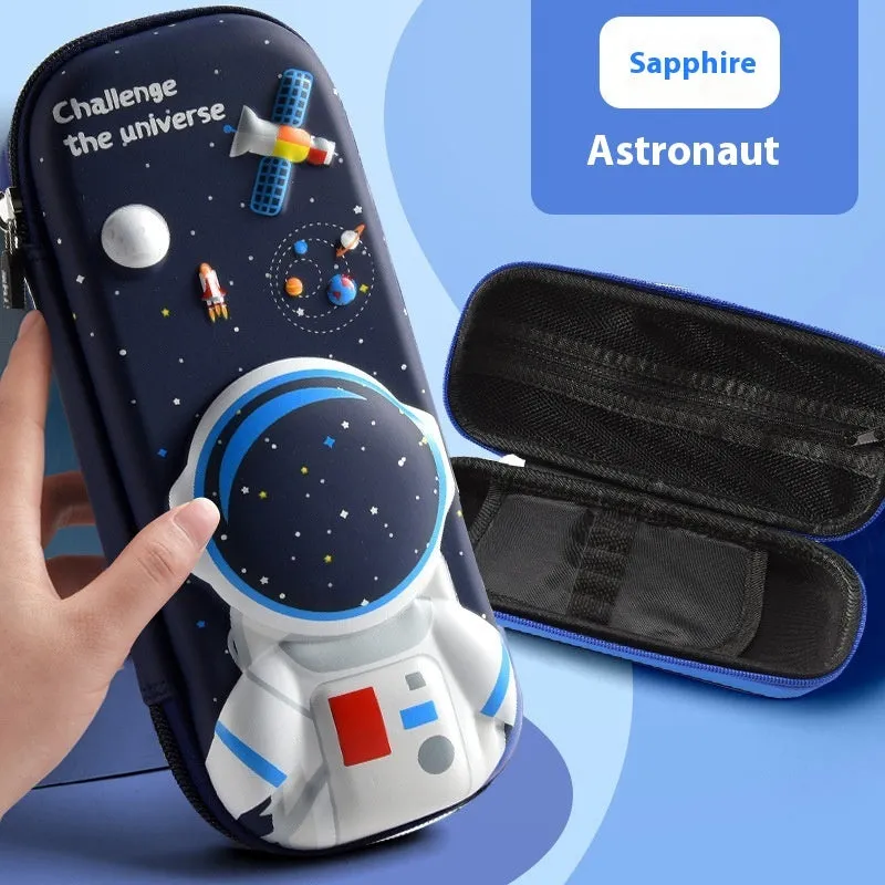 3D leather pencil case with embossed character design showing detailed astronaut or fantasy creature artwork