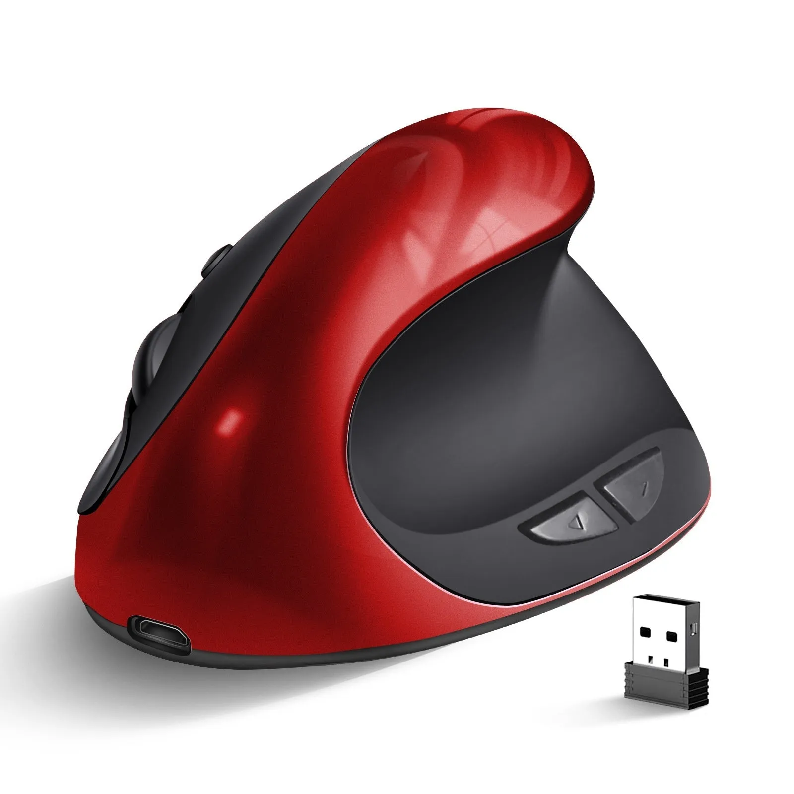 Vertical ergonomic computer mouse in multiple colours including rechargeable purple with wireless charging