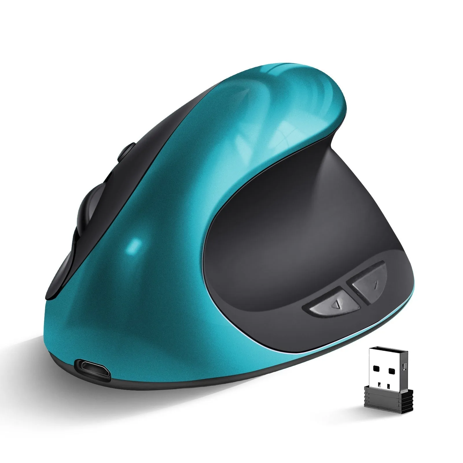 Vertical ergonomic computer mouse in multiple colours including rechargeable purple with wireless charging