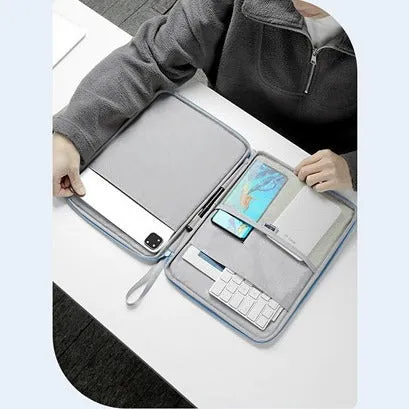 Imitation leather portable tablet protective case with handle in light grey colour
