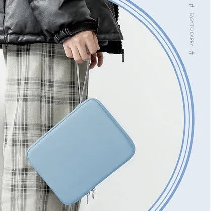 Imitation leather portable tablet protective case with handle in light grey colour