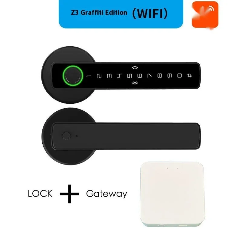 Single handle indoor wooden door smart lock with fingerprint sensor and keypad