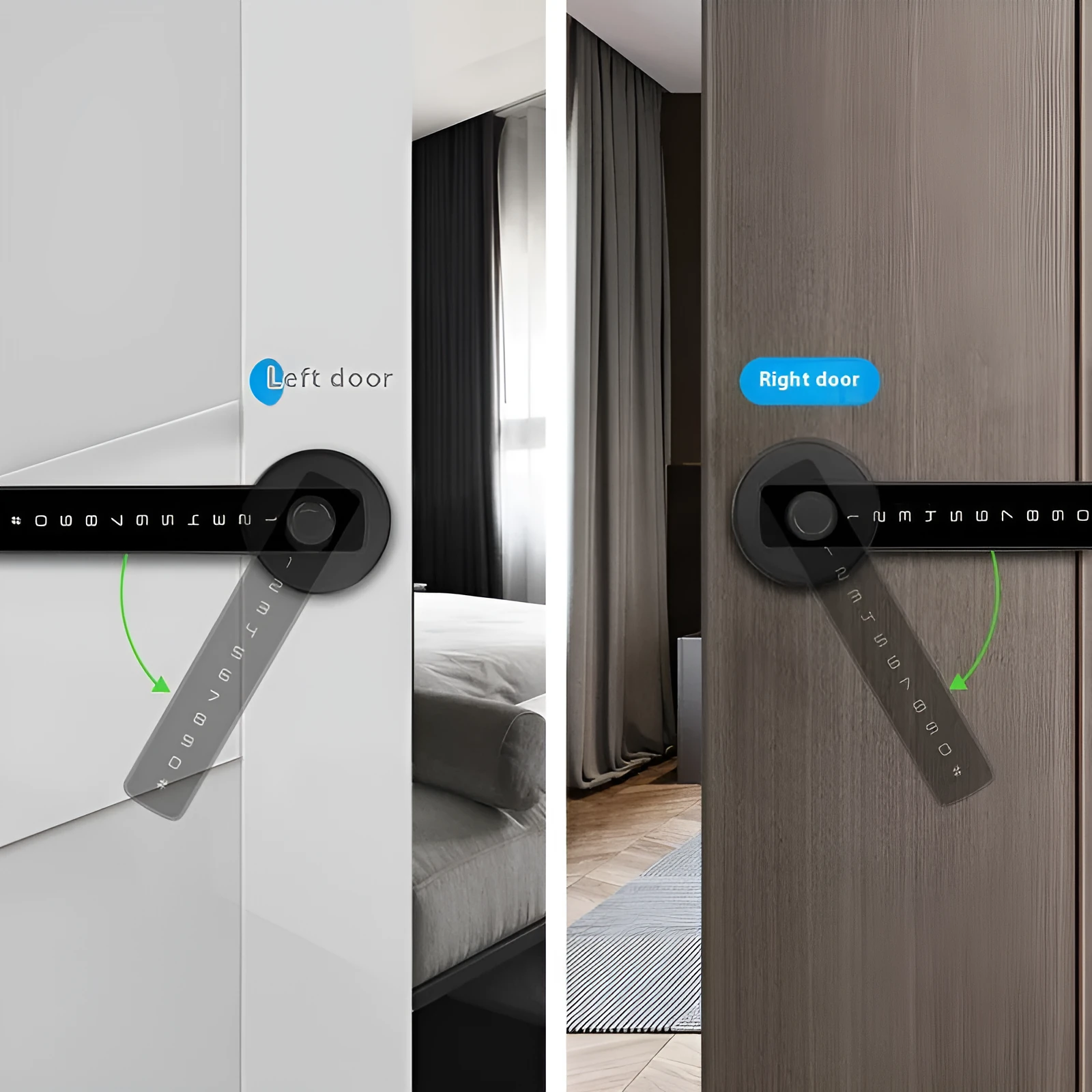 Single handle indoor wooden door smart lock with fingerprint sensor and keypad