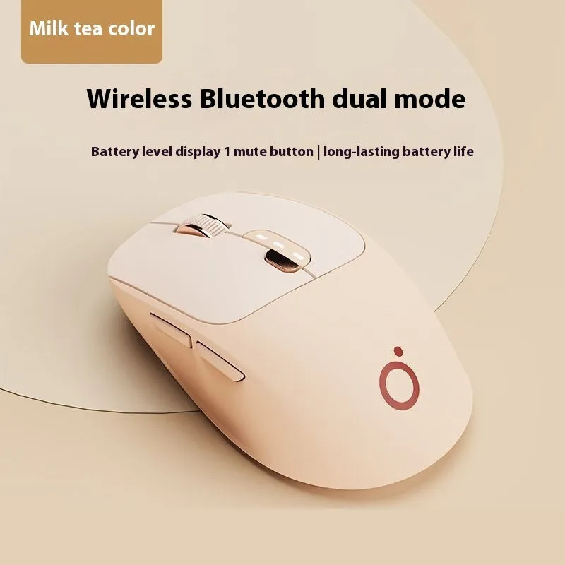Mute wireless Bluetooth and 2.4GHz computer mouse in Matcha Green colour on a wooden desk