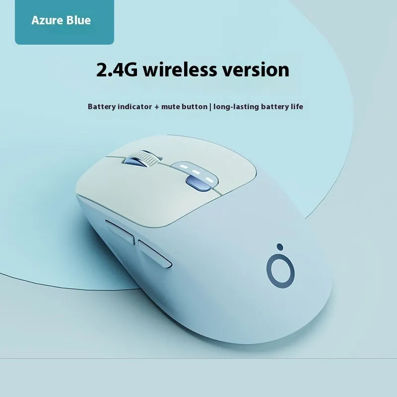 Mute wireless Bluetooth and 2.4GHz computer mouse in Matcha Green colour on a wooden desk