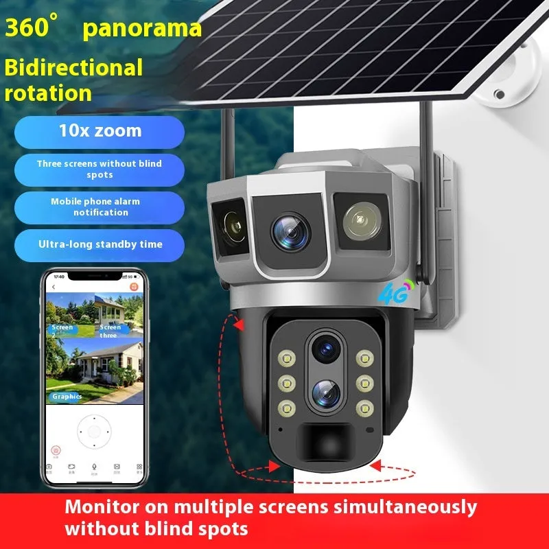 V380 white outdoor 4G security camera with solar panel on a wall mount