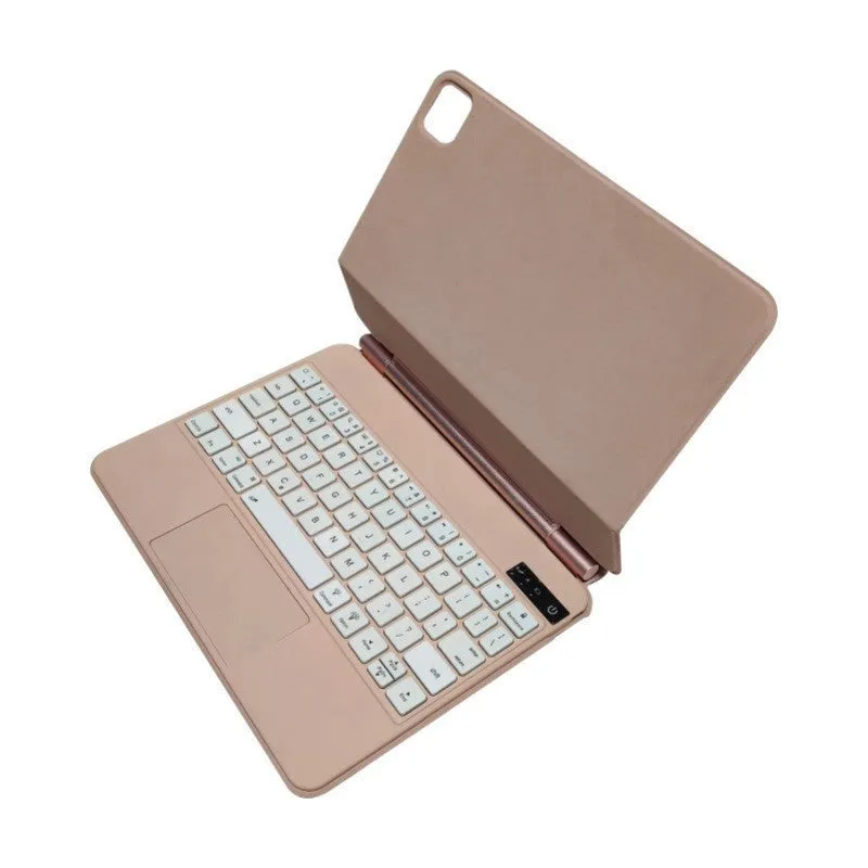 Bluetooth wireless keyboard with magnetic protective cover for iPad Pro and iPad Air tablets in various colours.