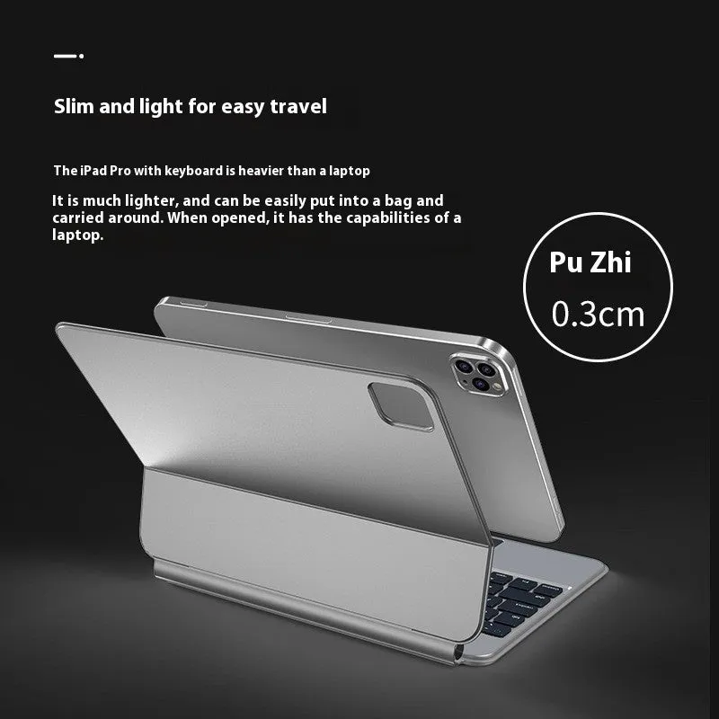 Bluetooth wireless keyboard with magnetic protective cover for iPad Pro and iPad Air tablets in various colours.