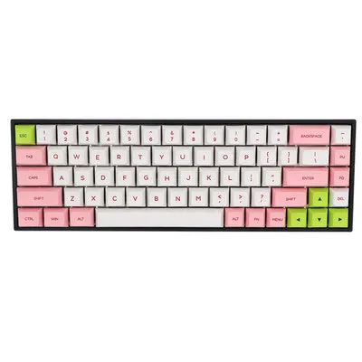 Set of PBT plastic replacement keycaps for a 68-key mechanical keyboard in various colours.