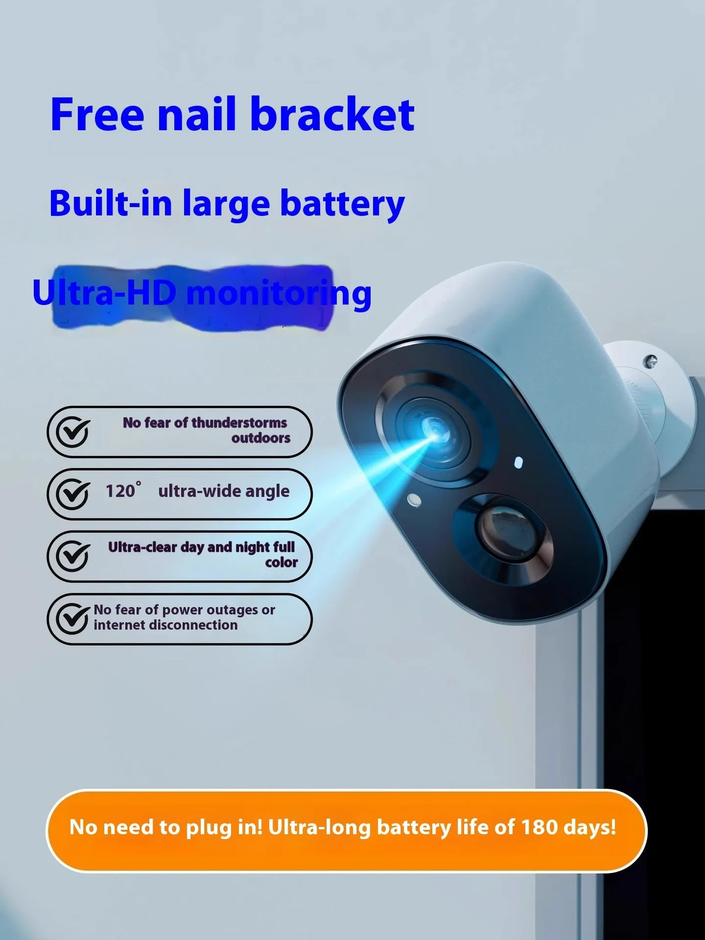 Wireless indoor surveillance camera with compact design and integrated mounting bracket