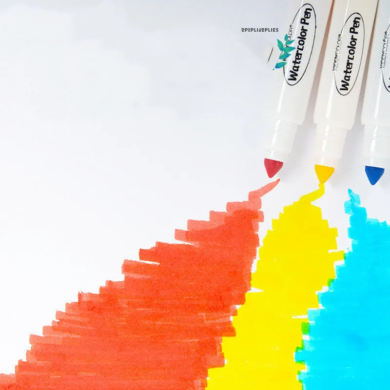 Children's washable watercolour pen set showing 36 and 48 colour barrel options with non-toxic plastic construction