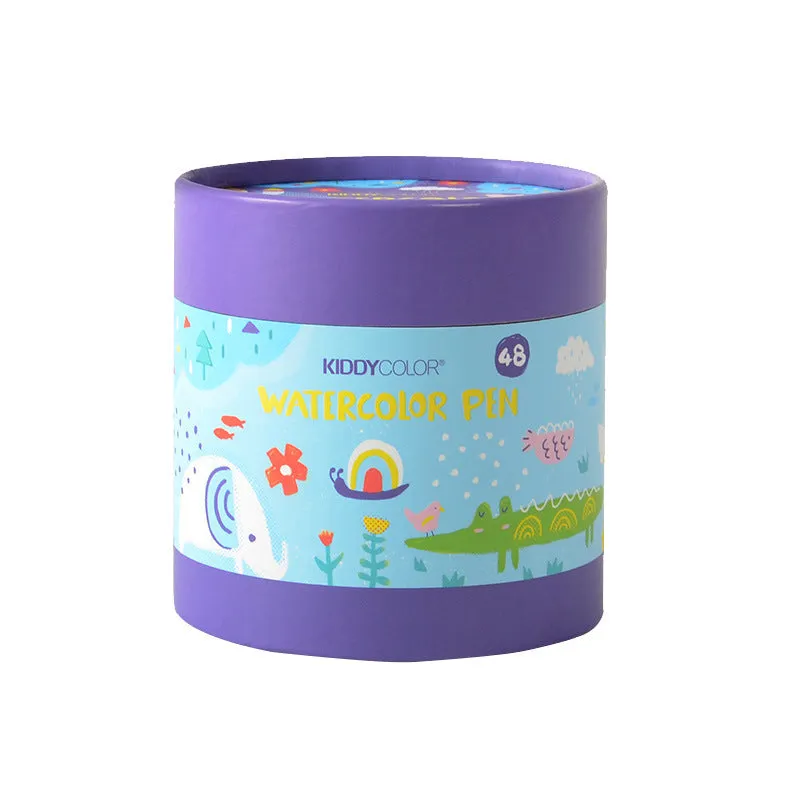 Children's washable watercolour pen set showing 36 and 48 colour barrel options with non-toxic plastic construction