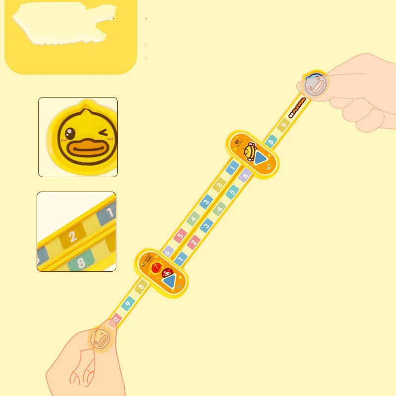 Yellow plastic cartoon digital decomposition ruler for children's maths learning, 24.5 cm long.