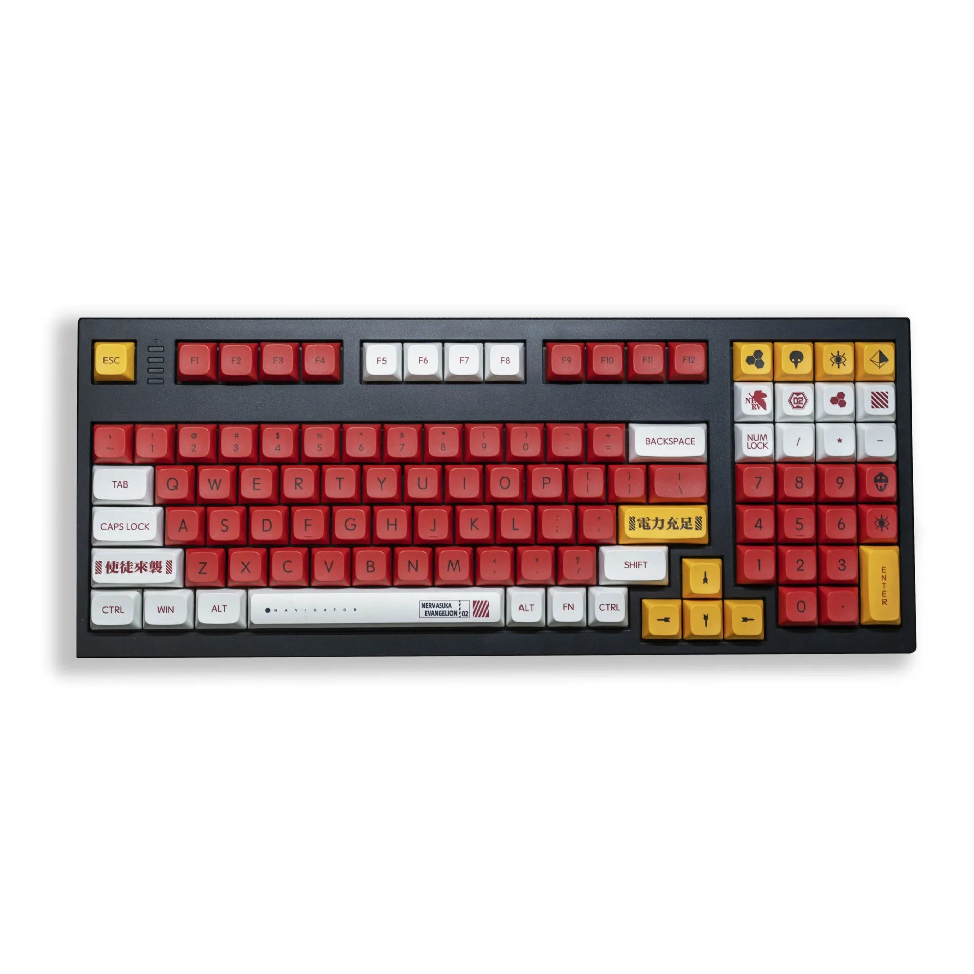 138 PBT sublimation keycaps in a boy and girl colour matching design laid out on a table.