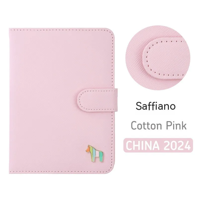 Leather schedule book showing 164x120mm dimensions with 396-day account pages and multiple colour options